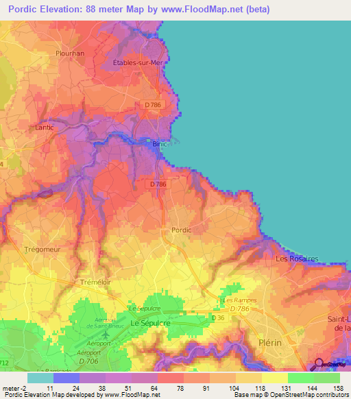 Pordic,France Elevation Map