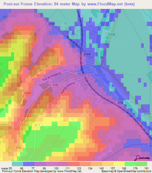 Pont-sur-Yonne,France Elevation Map