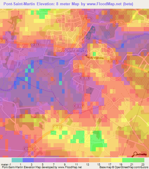 Pont-Saint-Martin,France Elevation Map