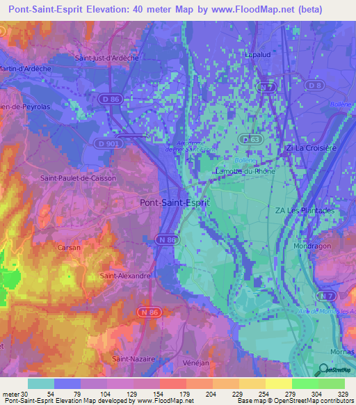 Pont-Saint-Esprit,France Elevation Map