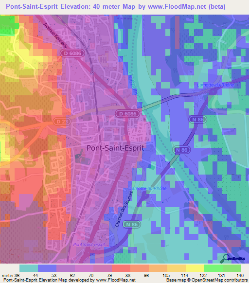 Pont-Saint-Esprit,France Elevation Map