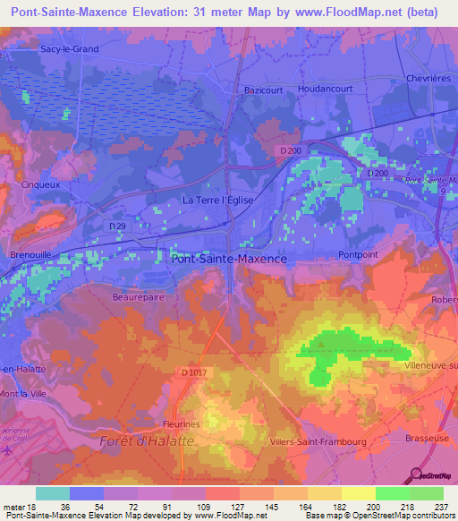 Pont-Sainte-Maxence,France Elevation Map