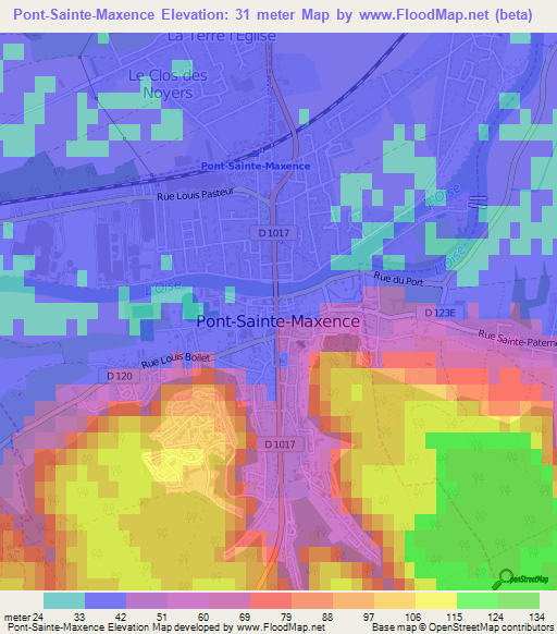 Pont-Sainte-Maxence,France Elevation Map