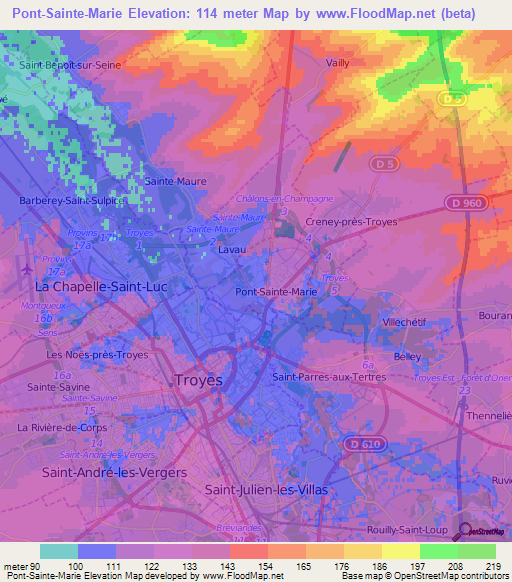 Pont-Sainte-Marie,France Elevation Map