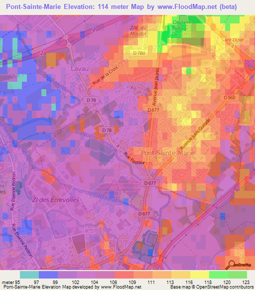 Pont-Sainte-Marie,France Elevation Map