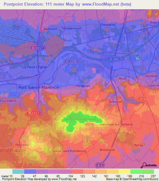 Pontpoint,France Elevation Map