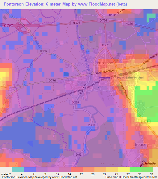 Pontorson,France Elevation Map