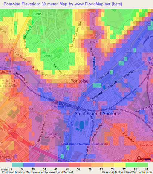 Pontoise,France Elevation Map