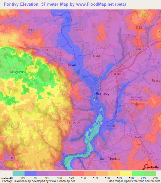 Pontivy,France Elevation Map