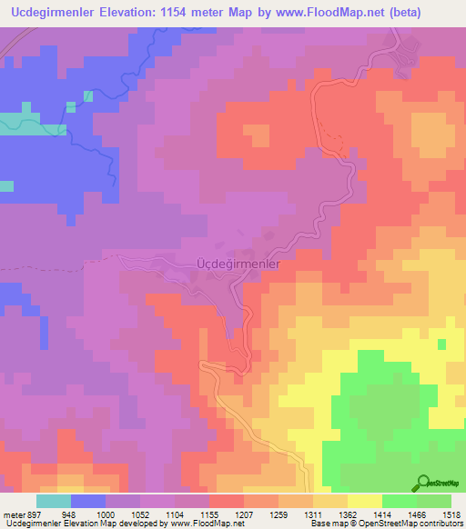 Ucdegirmenler,Turkey Elevation Map