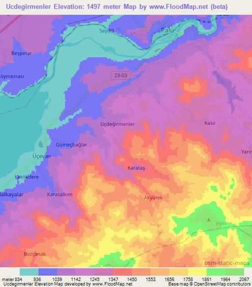 Ucdegirmenler,Turkey Elevation Map