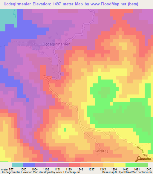 Ucdegirmenler,Turkey Elevation Map