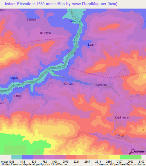 Ucdam,Turkey Elevation Map