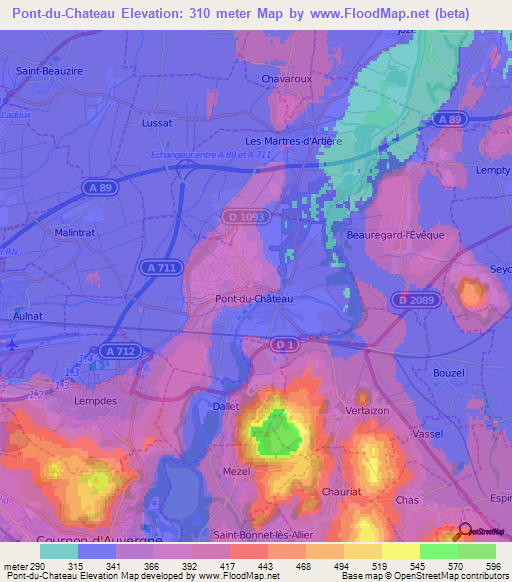 Pont-du-Chateau,France Elevation Map