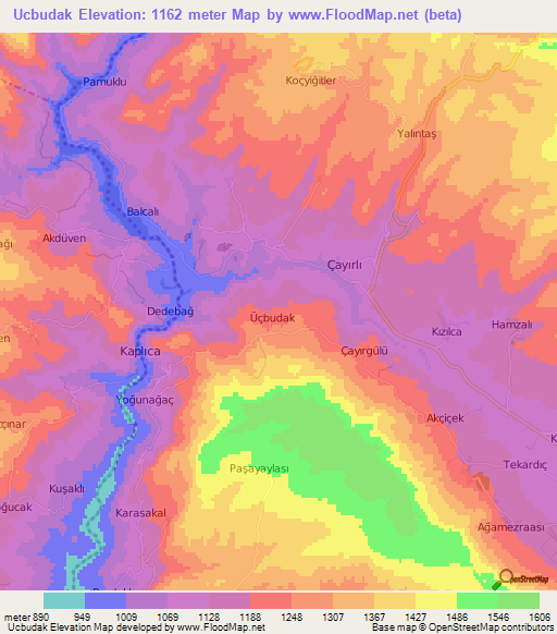 Ucbudak,Turkey Elevation Map