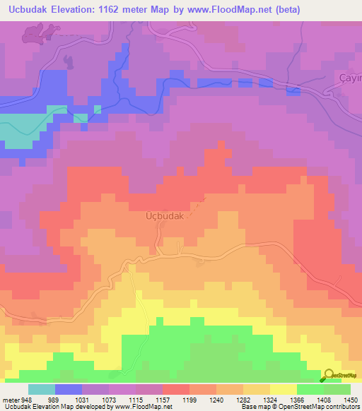 Ucbudak,Turkey Elevation Map