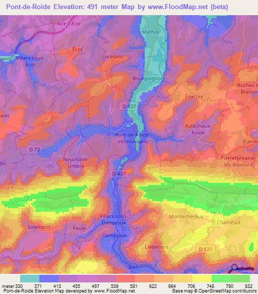 Pont-de-Roide,France Elevation Map