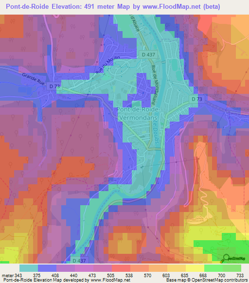 Pont-de-Roide,France Elevation Map