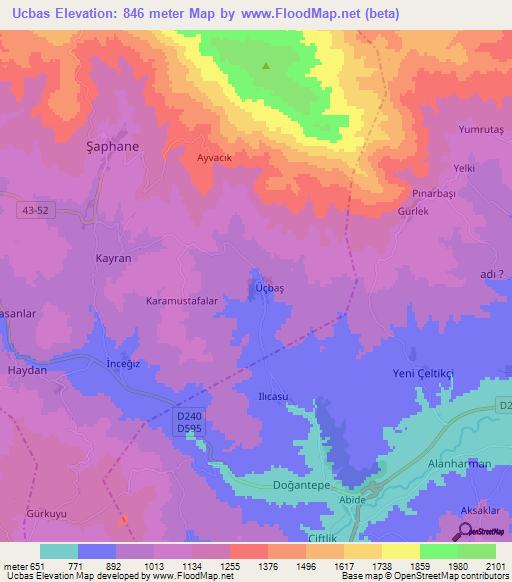 Ucbas,Turkey Elevation Map