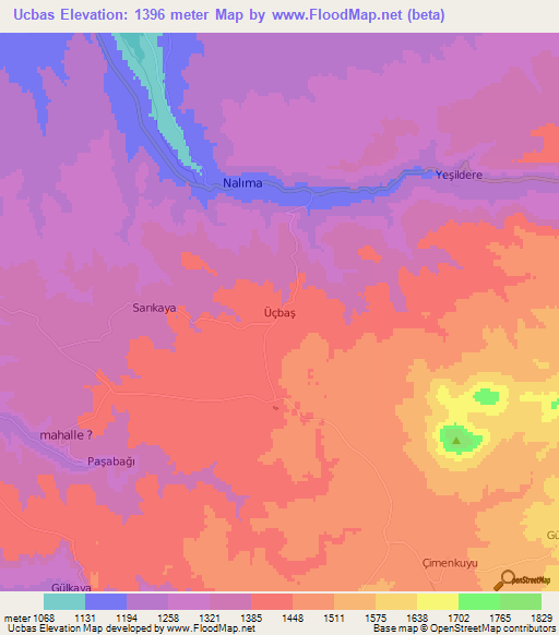 Ucbas,Turkey Elevation Map