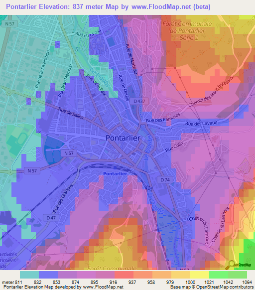 Pontarlier,France Elevation Map