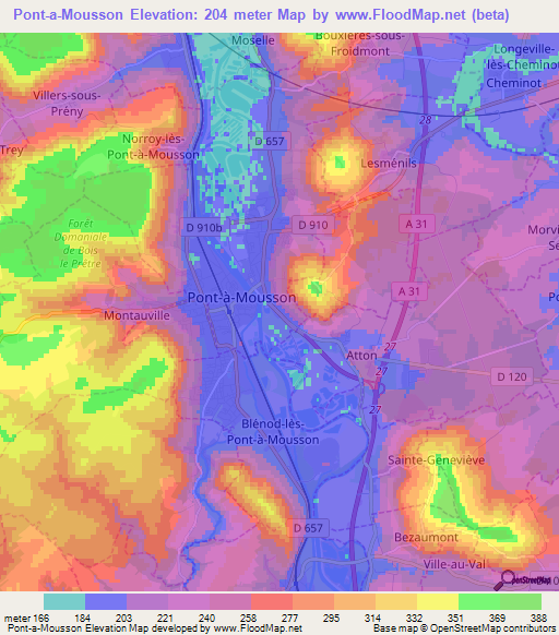 Pont-a-Mousson,France Elevation Map