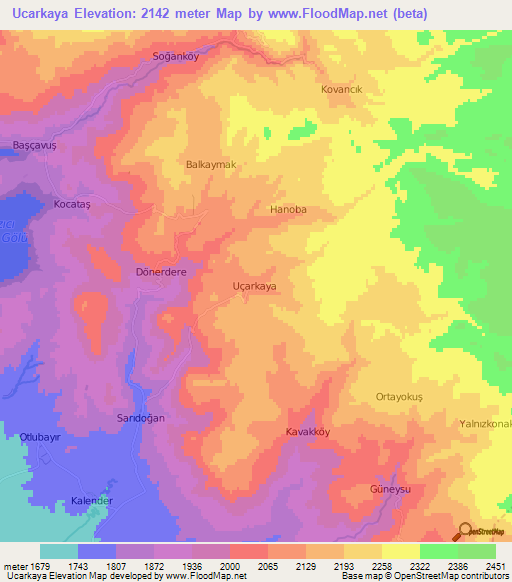 Ucarkaya,Turkey Elevation Map