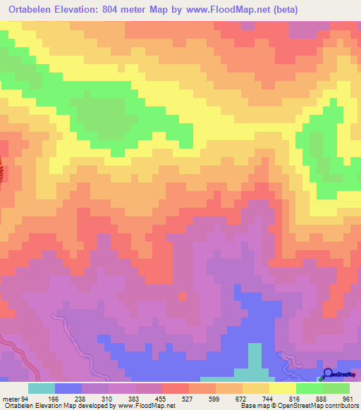 Ortabelen,Turkey Elevation Map