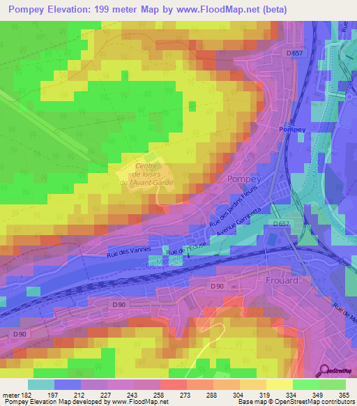 Pompey,France Elevation Map