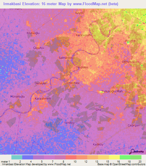 Irmakbasi,Turkey Elevation Map