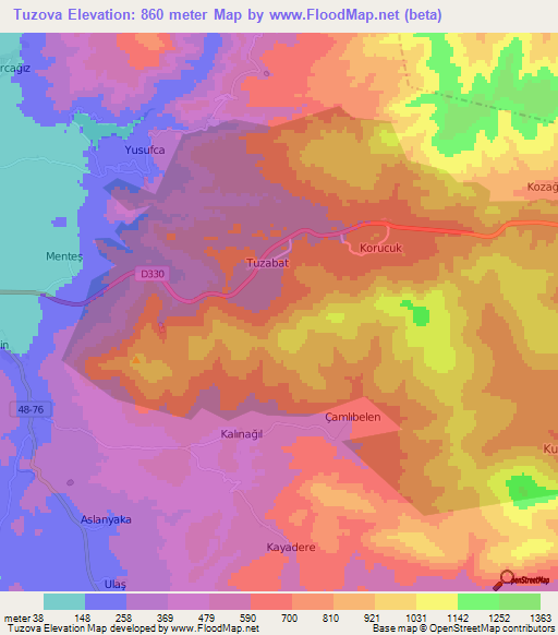 Tuzova,Turkey Elevation Map