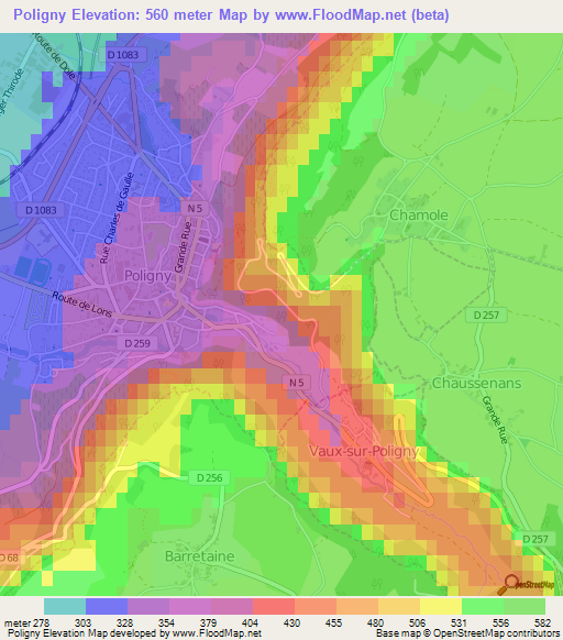 Poligny,France Elevation Map