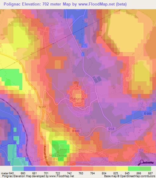 Polignac,France Elevation Map