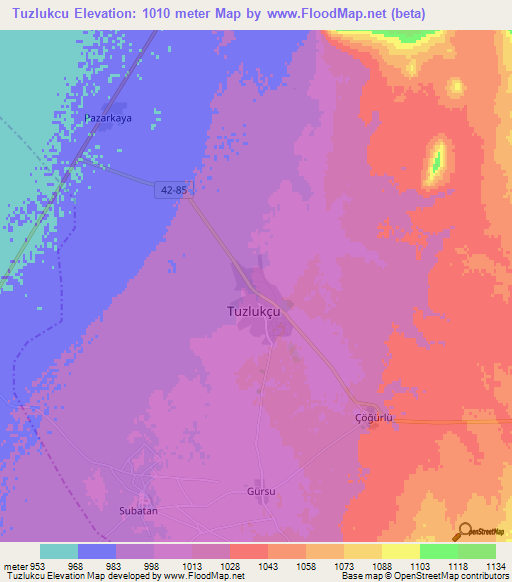 Tuzlukcu,Turkey Elevation Map