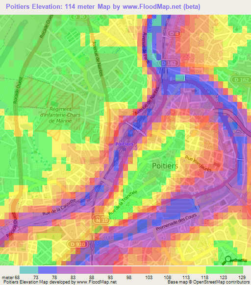 Poitiers,France Elevation Map