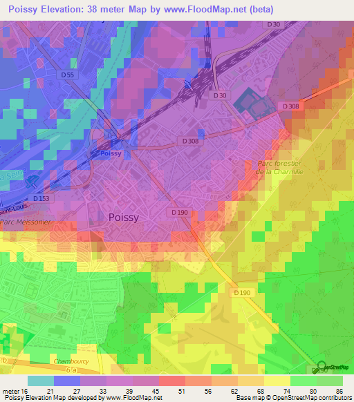 Poissy,France Elevation Map