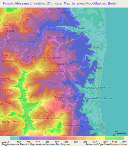 Poggio-Mezzana,France Elevation Map