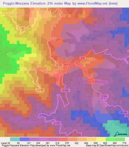 Poggio-Mezzana,France Elevation Map