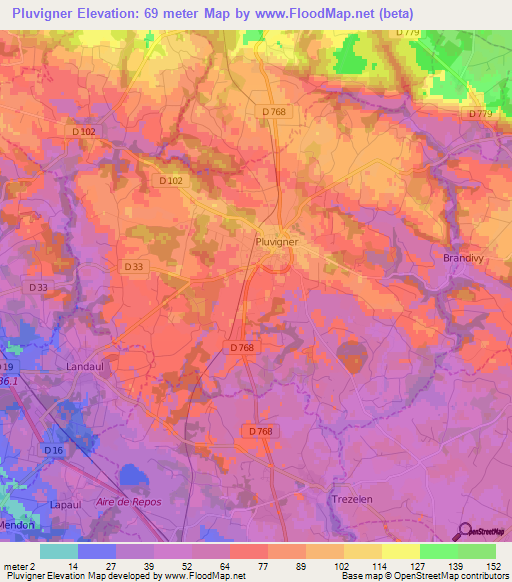 Pluvigner,France Elevation Map