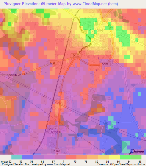 Pluvigner,France Elevation Map