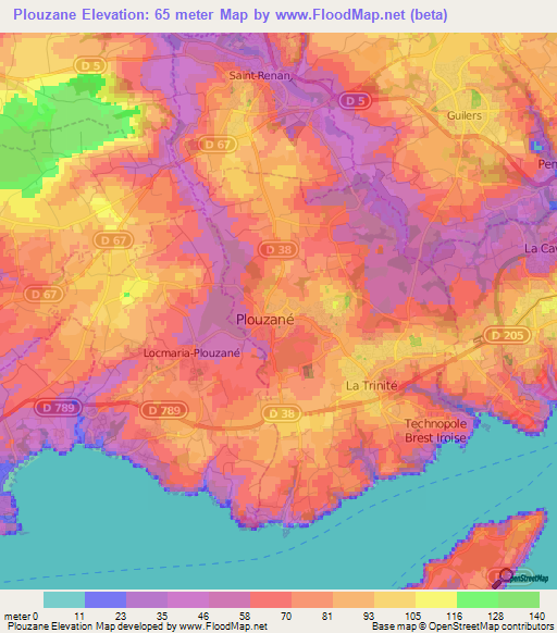 Plouzane,France Elevation Map