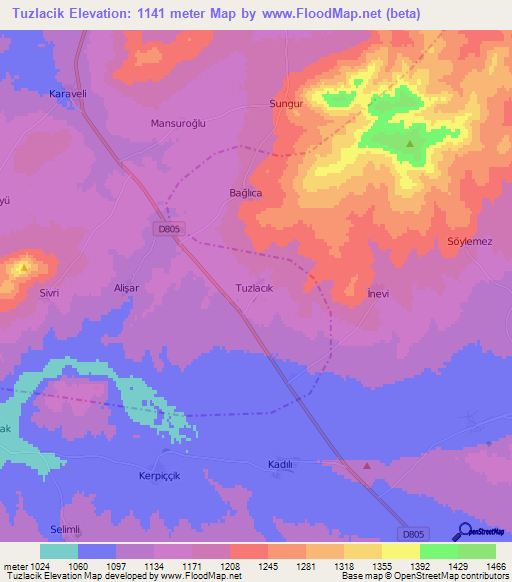 Tuzlacik,Turkey Elevation Map