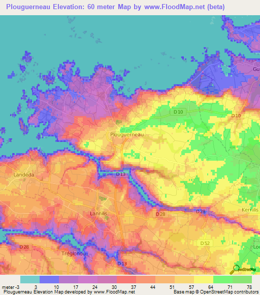 Plouguerneau,France Elevation Map