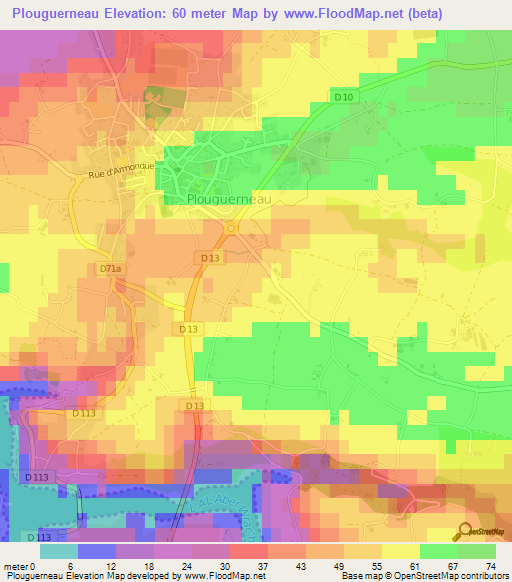 Plouguerneau,France Elevation Map