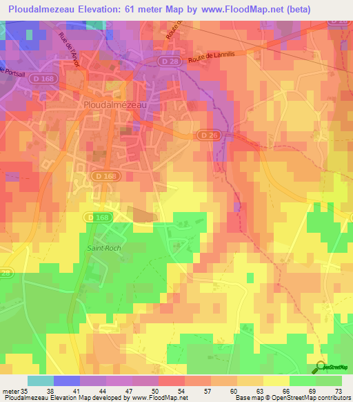 Ploudalmezeau,France Elevation Map