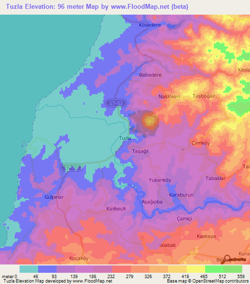 Tuzla,Turkey Elevation Map