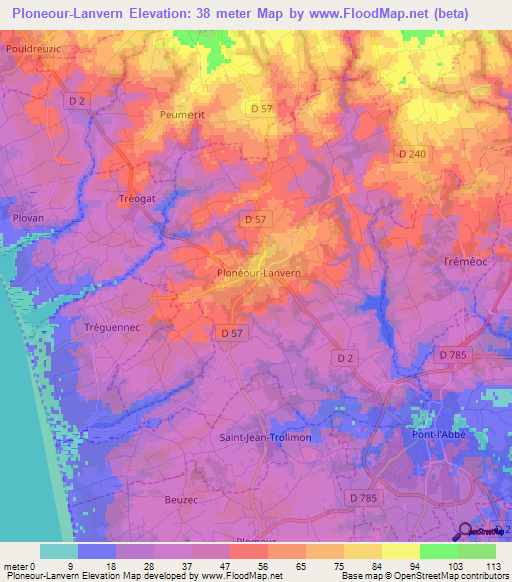 Ploneour-Lanvern,France Elevation Map