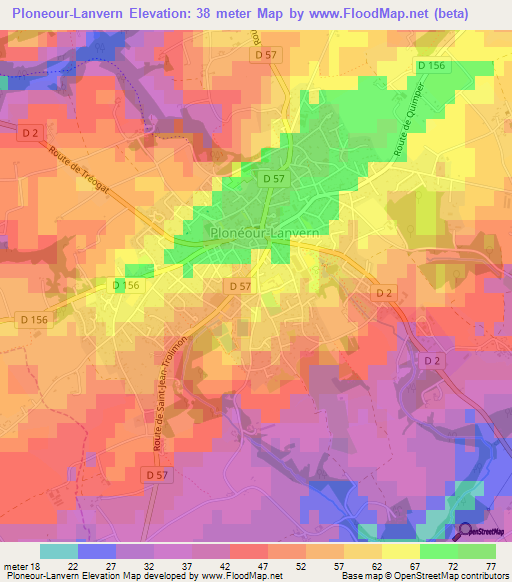 Ploneour-Lanvern,France Elevation Map