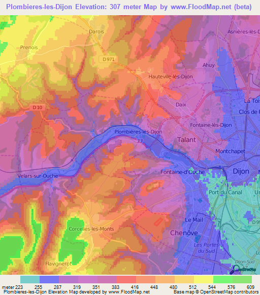 Plombieres-les-Dijon,France Elevation Map