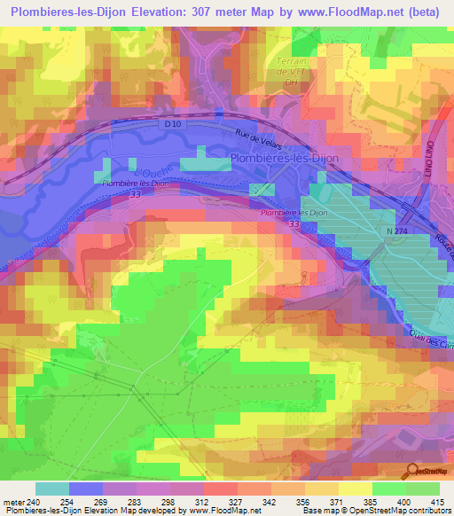 Plombieres-les-Dijon,France Elevation Map